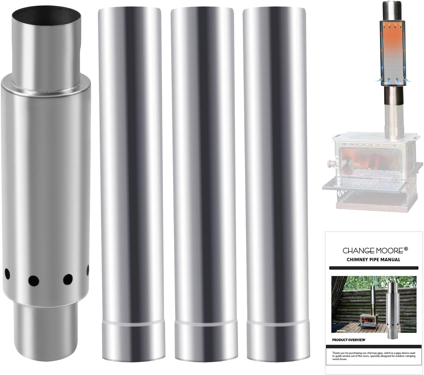 Outdoor Camping Stove Wood - CHANGE MOORE 스테인레스 스틸 텐트 스토브